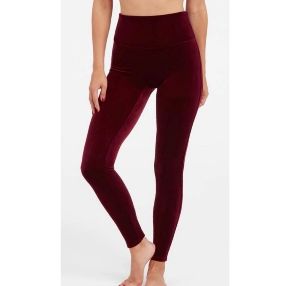 SPANX High Waisted Velvet Leggings In Deep Burgundy Size S